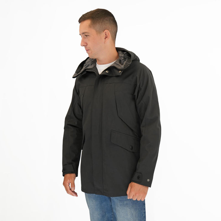 M S Mac Raincoat Cotton Blend Hooded Black Quality Brands Outlet