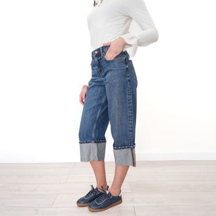 Next Crop Turn Up Jeans Wide Leg Mid - Blue Denim - Quality Brands Outlet