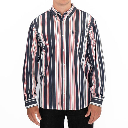 Premium Brand Long Sleeve Navy Striped Shirt-Quality Brands Outlet-