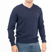 Crew Clothing Mens Jumper Navy V-Neck Ribbed Long Sleeve Organic Cotton