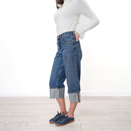 Next Crop Turn Up Jeans Wide Leg Mid - Blue Denim - Quality Brands Outlet