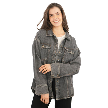 Next Denim Overshirt Long Sleeve Oversized Tops Black-Quality Brands Outlet-