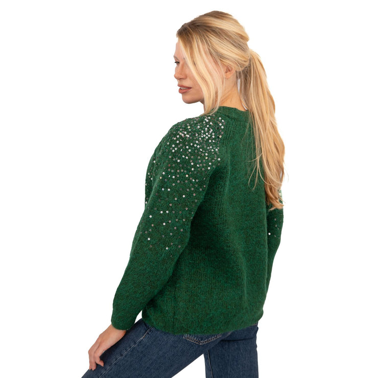 M&S Womens Green Sequin Crew Neck Jumper - Quality Brands Outlet