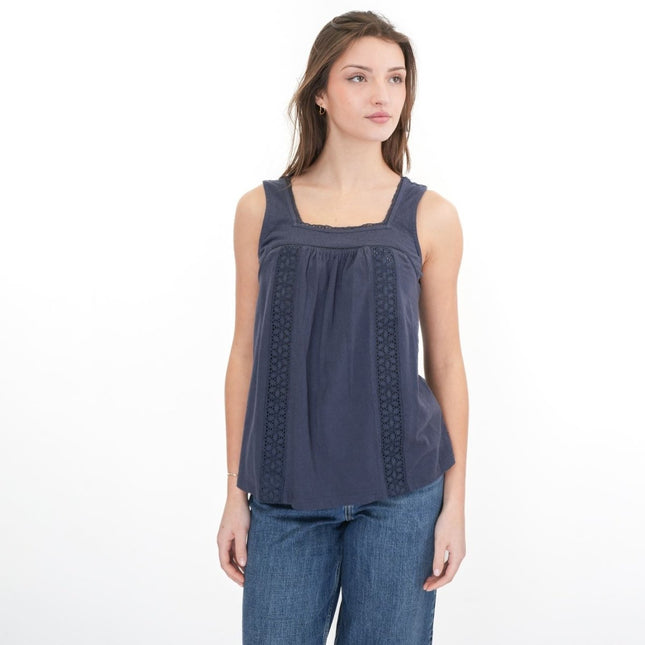 Weird Fish Navy Chelle Square Neck Jersey Vest Top - Quality Brands Outlet