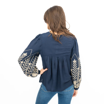 Seasalt Navy High Woods Blouson Long Sleeve Shirt-Quality Brands Outlet-