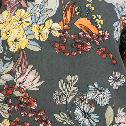 Seasalt Grey Floral Linen Blend Blouse Short Sleeve Tops-Quality Brands Outlet-