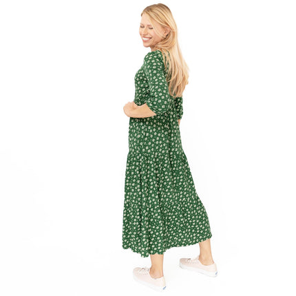 Seasalt Sky Branch Green Floral Jersey Midi Dress-Quality Brands Outlet-