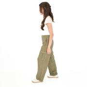 M&S Per Una Cargo Trousers Linen Lyocell Blend Khaki Green Wide Leg with Drawstring - Quality Brands Outlet