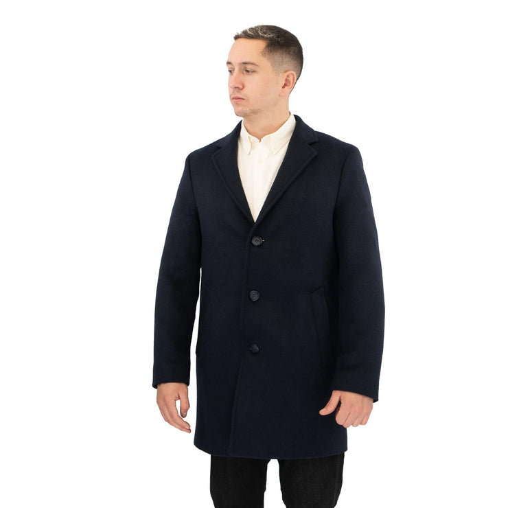 M&S Mens Wool Blend Revere Overcoat Navy