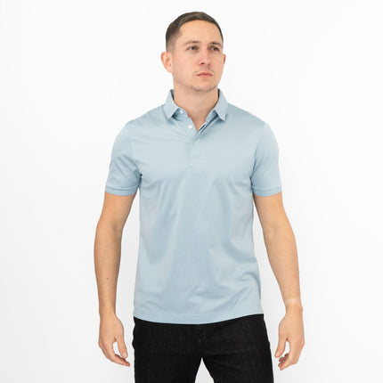M&S Mens Autograph Polo Top Supima Cotton Button Up Short Sleeve Light Blue