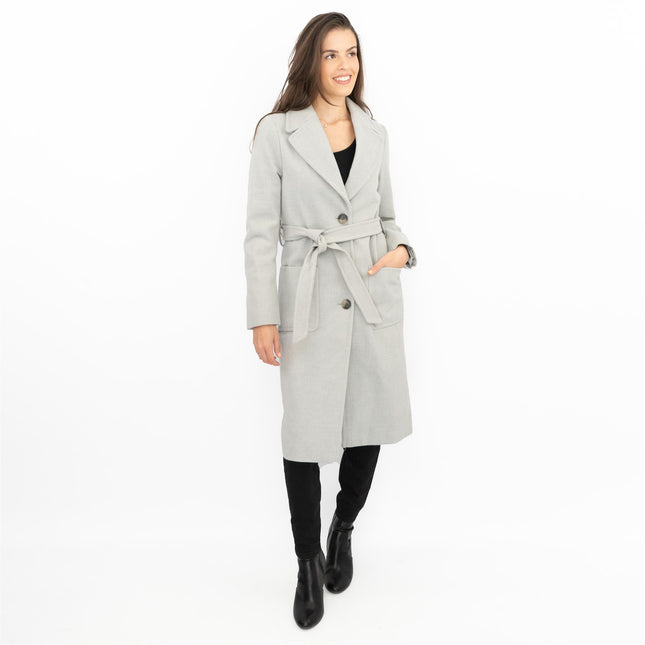 M&S Grey Herringbone Belted Tailored Coat-Quality Brands Outlet-
