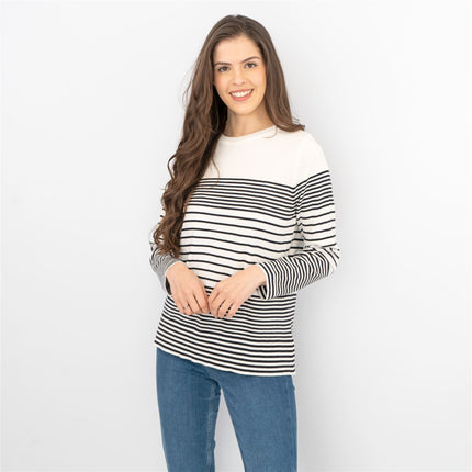 Wood On The Hill Women Long Sleeve White Striped Lightweight Jumpers