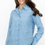 M&S Womens Mid Blue Pure Linen Collared Blouse
