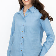 M&S Womens Oversized Mid Blue Pure Linen Collared Blouse