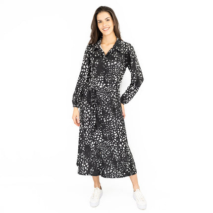 Oasis Black White Polka Dot Long Sleeve Midi Shirt Dresses-Quality Brands Outlet-