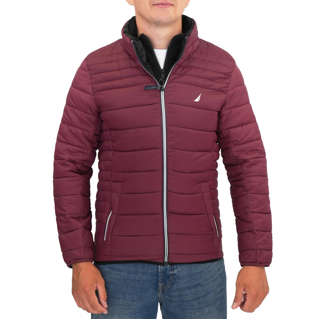 Nautica Performance Double Zip Puffer Jacket - Burgundy Coat