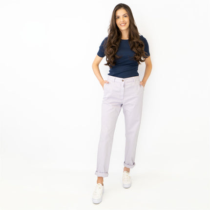 M&S Cotton Rich Tapered Ankle Grazer Chinos Pale Lilac-Quality Brands Outlet-