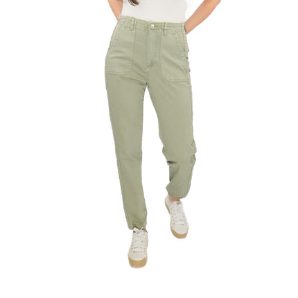 M&S Cotton Rich Slim Fit Trousers Stretch Elasticated Cuff Green - Quality Brands Outlet