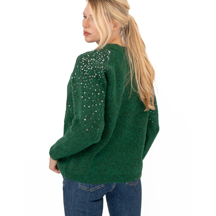 M&S Womens Green Sequin Crew Neck Jumper - Quality Brands Outlet