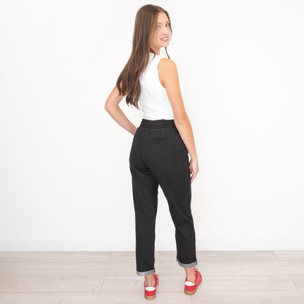 M&S Elasticated Waist Denim Crop Jeans Jogger Black-Quality Brands Outlet-