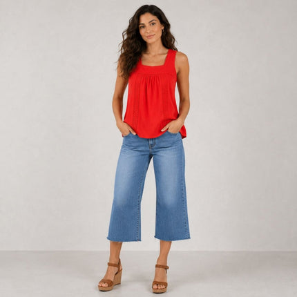 Weird Fish Red Chelle Square Neck Jersey Vest Top - Quality Brands Outlet