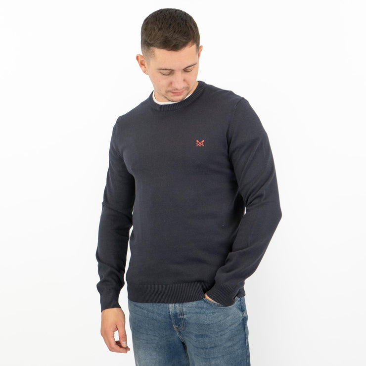 Crew Clothing Mens Knitted Jumper Long Sleeve Navy - Quality Brands Outlet