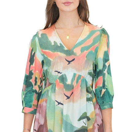 White Stuff Dress Lucy Midi Dress V - Neck Green Multi Floral V - Neck Midi - Quality Brands Outlet
