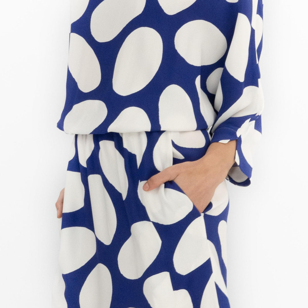 Jasper Conran Blue Print Boat Neck Midi Dress
