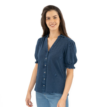 White Stuff Penelope Blue Denim Embroidered Top-Quality Brands Outlet-