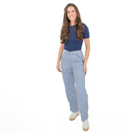 M&S Light Blue Straight Leg Trousers Stretch Cotton Rich Relaxed Utility - Quality Brands Outlet
