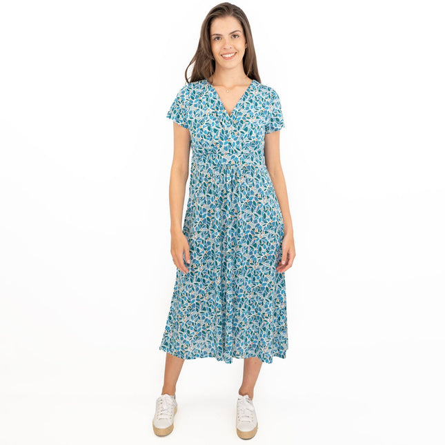 Seasalt Chapelle Blue Floral Short Sleeve Jersey Midi Dress-Quality Brands Outlet-