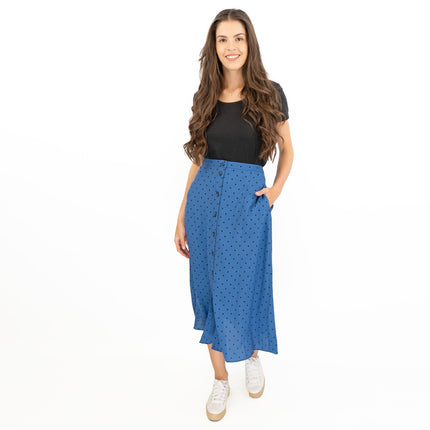 Joules Tallulah Blue Midi Skirt Black Polka Dots with Side Pockets-Quality Brands Outlet-