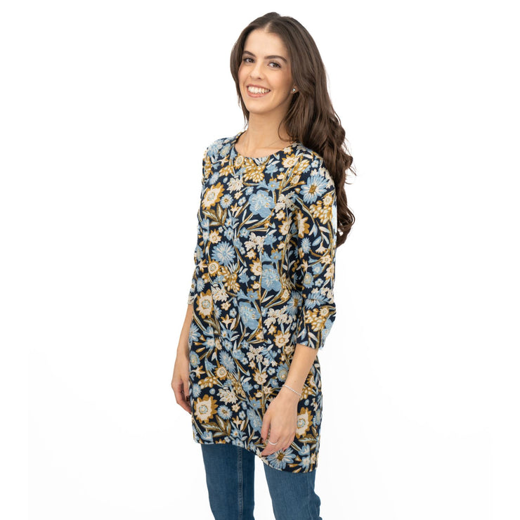 Seasalt Tunic Navy Shore Foraging Longline Top Cotton 3/4 Sleeve - Quality Brands Outlet
