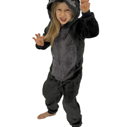 M&S Kids Onesie Fleece Grey Wolf Full Zip with Hoodie - Quality Brands Outlet