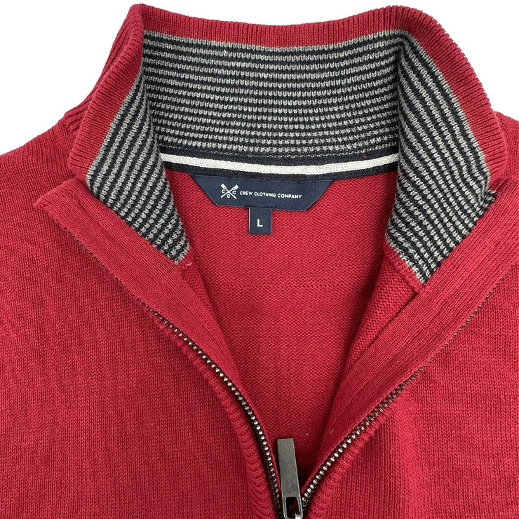 Crew Clothing Mens Knitted Jumper Long Sleeve Half Zip Scarlet Red - Quality Brands Outlet