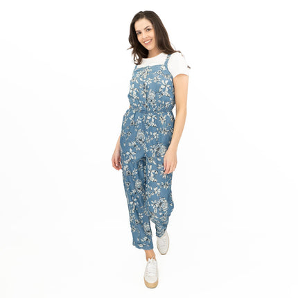 Summer Jumpsuits Blue Floral Print Sleeveless Strappy Crop Leg Elasticated Waist Playsuit