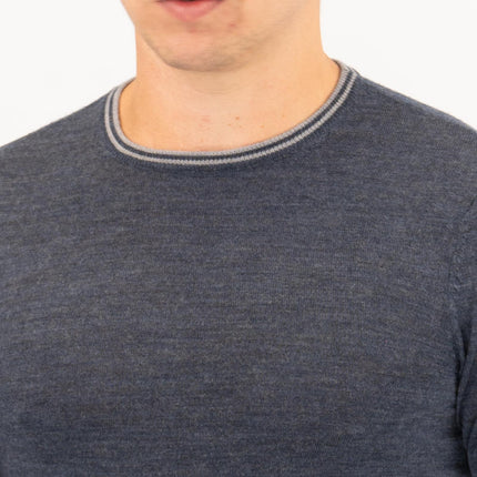 Nicole Farhi Farhi Mens Crew Neck Merino Wool Jumper Blue-Quality Brands Outlet-