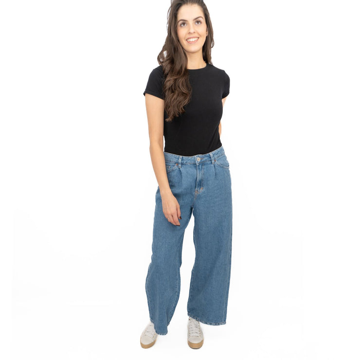 M&S Linen Blend Denim Wide Leg Blue Jeans