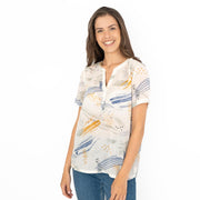 Seasalt Dancing Light White Print Short Sleeve Lightweight Summer Tops - Quality Brands Outlet