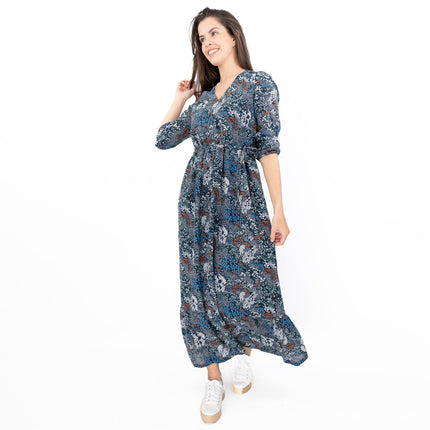 Seasalt Navy Corn Marigold Floral Print 3/4 Sleeve Maxi Dress-Quality Brands Outlet-