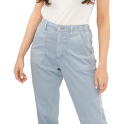 M&S Cotton Rich Slim Fit Trousers Stretch Elasticated Cuff Blue - Quality Brands Outlet
