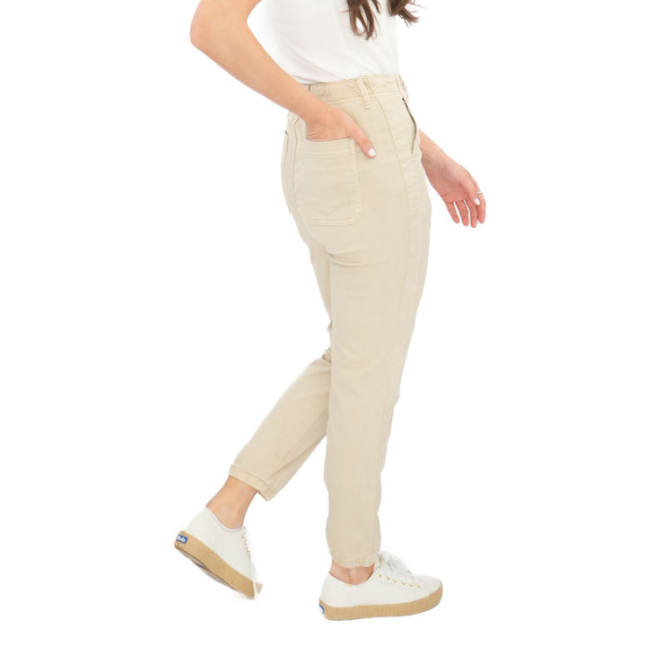 M&S Cotton Blend Slim Fit Trousers Stretch Elasticated Cuff Beige - Quality Brands Outlet