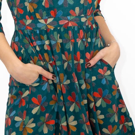 Seasalt Teal Forestry Dress in Floral Quilt Loch Print-Quality Brands Outlet-
