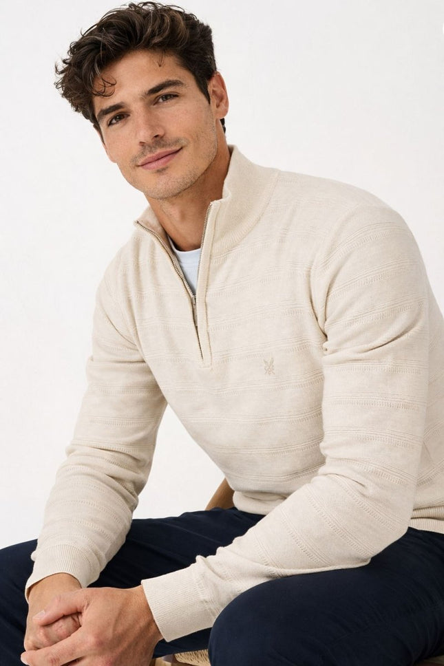Crew Clothing Mens Jumper Half Zip Cashmere Blend Cream-Quality Brands Outlet-