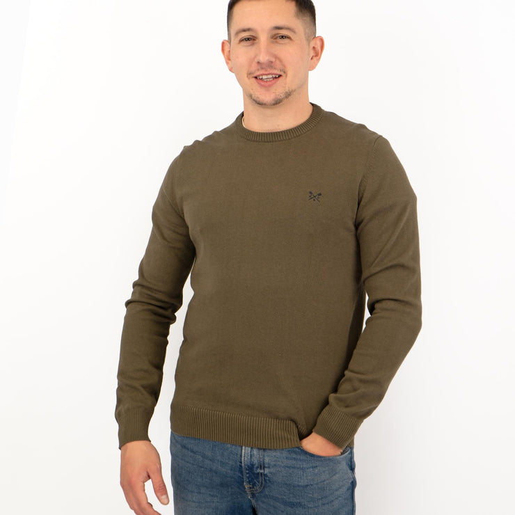 Crew Clothing Mens Knitted Jumper Long Sleeve Khaki Green - Quality Brands Outlet