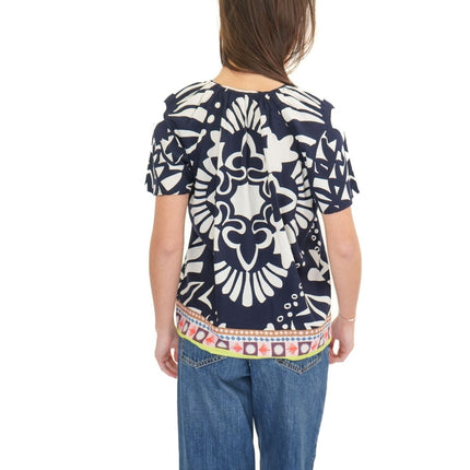 White Stuff Imogen Short Sleeve Top Navy Print Lightweight Summer - Quality Brands Outlet