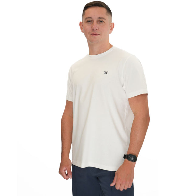 Crew Clothing Mens White Short Sleeve T-Shirt-Quality Brands Outlet-