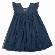 Next Girls Blue Tulle Spotty Frill Short Sleeve Occasion Party Dresses