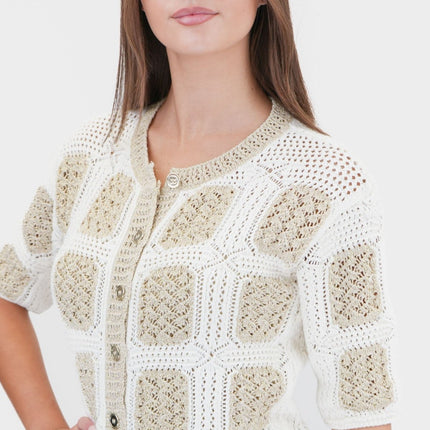 M&S Gold Crochet Cardigan Granny Square Short Sleeve-Quality Brands Outlet-