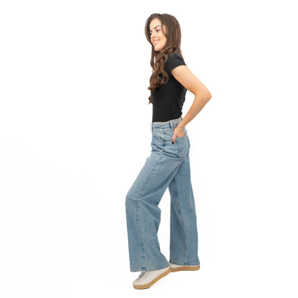 M&S Slouchy Wide Leg Jeans Light Blue Denim - Quality Brands Outlet